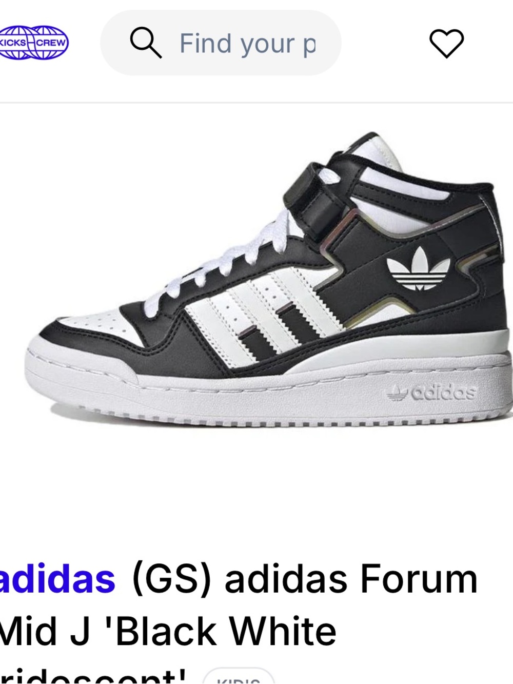 adidas Kids Forum Mid  Black White Sneaker